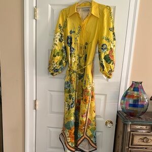 Alemais Yellow Floral Dress with Tie Waist